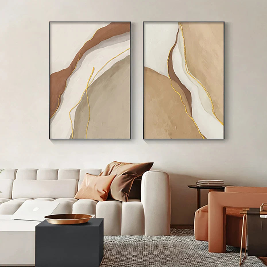 Modern Geomorphic Abstract Wall Art Fine Art Gray Beige Brown Canvas Prints Pictures For Living Room Contemporary Home Interior Decor | Bowlift
