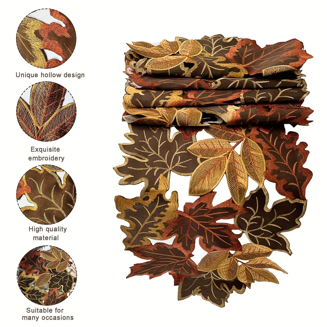 BowLift | HarvestLeaf Table Runner | Embroidered Maple Leaf Design | Autumn Decor in Country Style