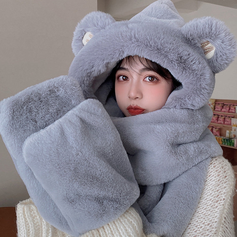 BowLift | 3-in-1 Cure Plush Bear Ear Winter Hat with Scarf & Gloves
