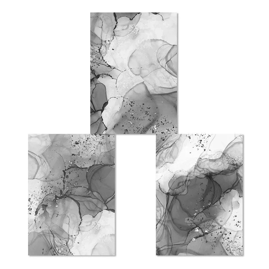 Modern Gray Liquid Marble Print Wall Art Fine Art Canvas Prints Abstract Black White Poster Pictures For Living Room Home Office Art Decor | Bowlift