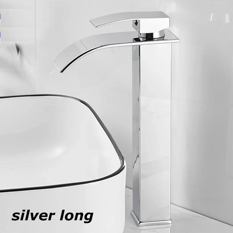 BowLift | Waterfall Vanity Tap Aqualis Noir | Stainless Steel | Hot & Cold Water | For Bathroom & Guest Toilet