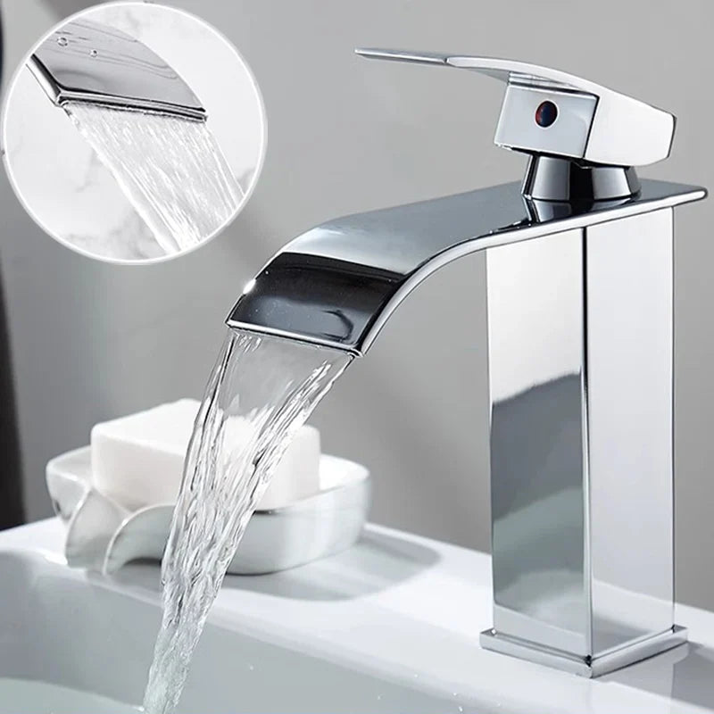 BowLift | Waterfall Vanity Tap Aqualis Noir | Stainless Steel | Hot & Cold Water | For Bathroom & Guest Toilet