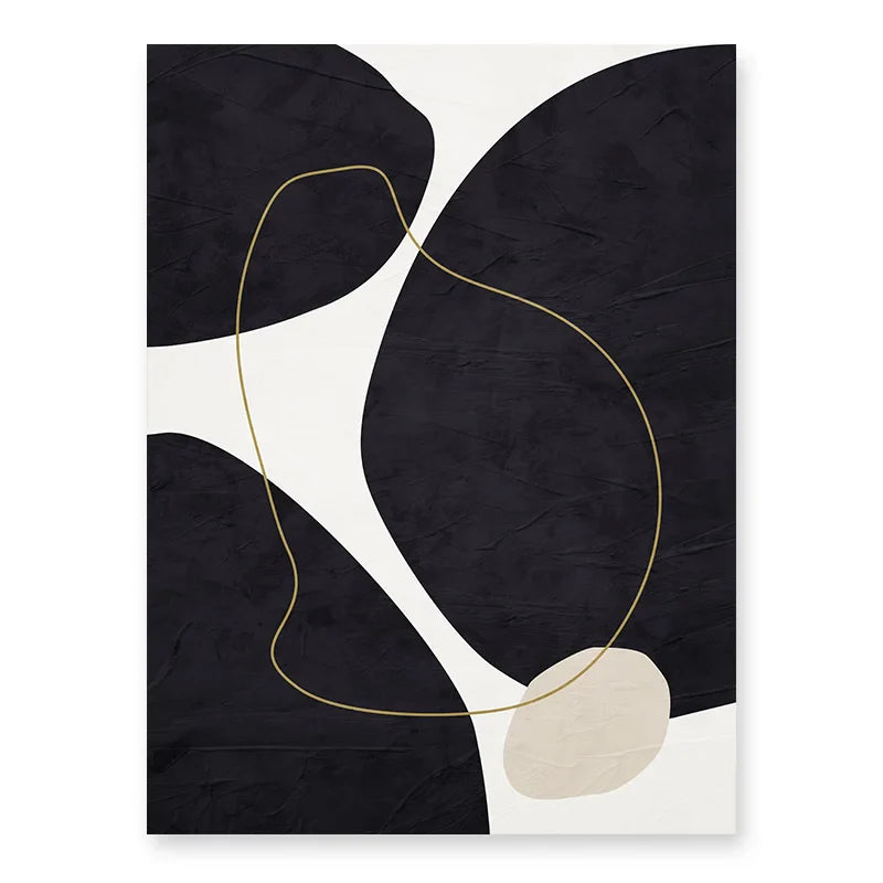 Nordic Minimalist Abstract Beige Black Shape &amp; Line Wall Art Fine Art Canvas Prints Pictures For Modern Living Room Bedroom Art Decor | Bowlift