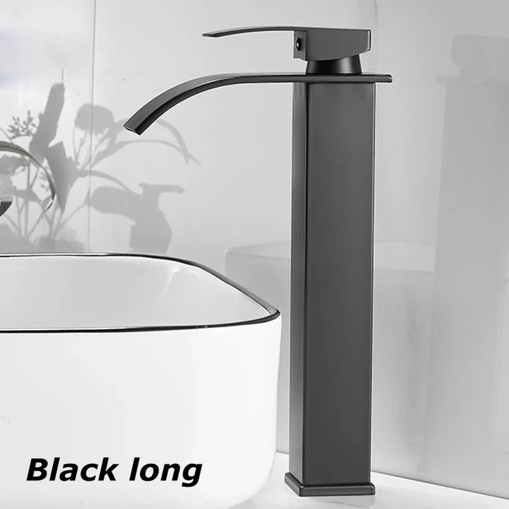 BowLift | Waterfall Vanity Tap Aqualis Noir | Stainless Steel | Hot & Cold Water | For Bathroom & Guest Toilet