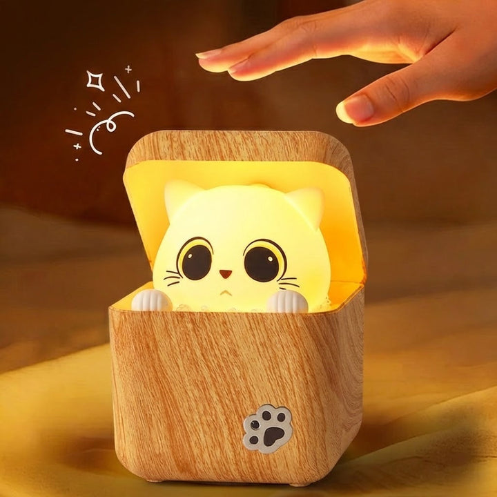 Cute Peekaboo Cat Wooden Night Light Lamp | Bowlift