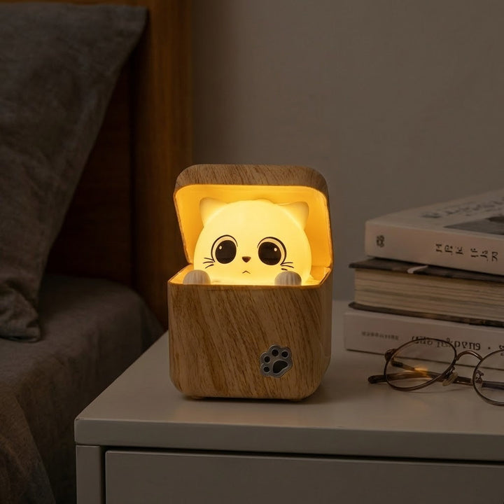Cute Peekaboo Cat Wooden Night Light Lamp | Bowlift