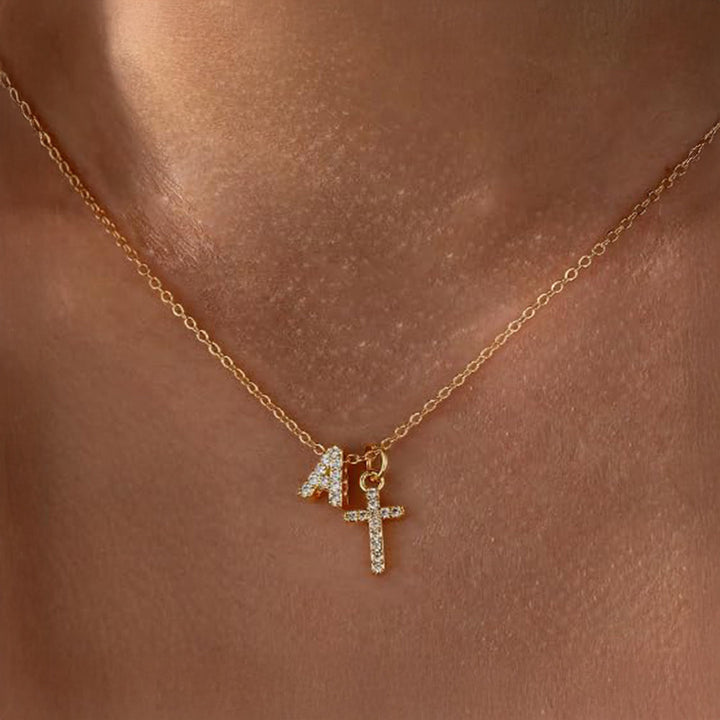 BowLift | Dainty Diamond Initial & Cross Necklace