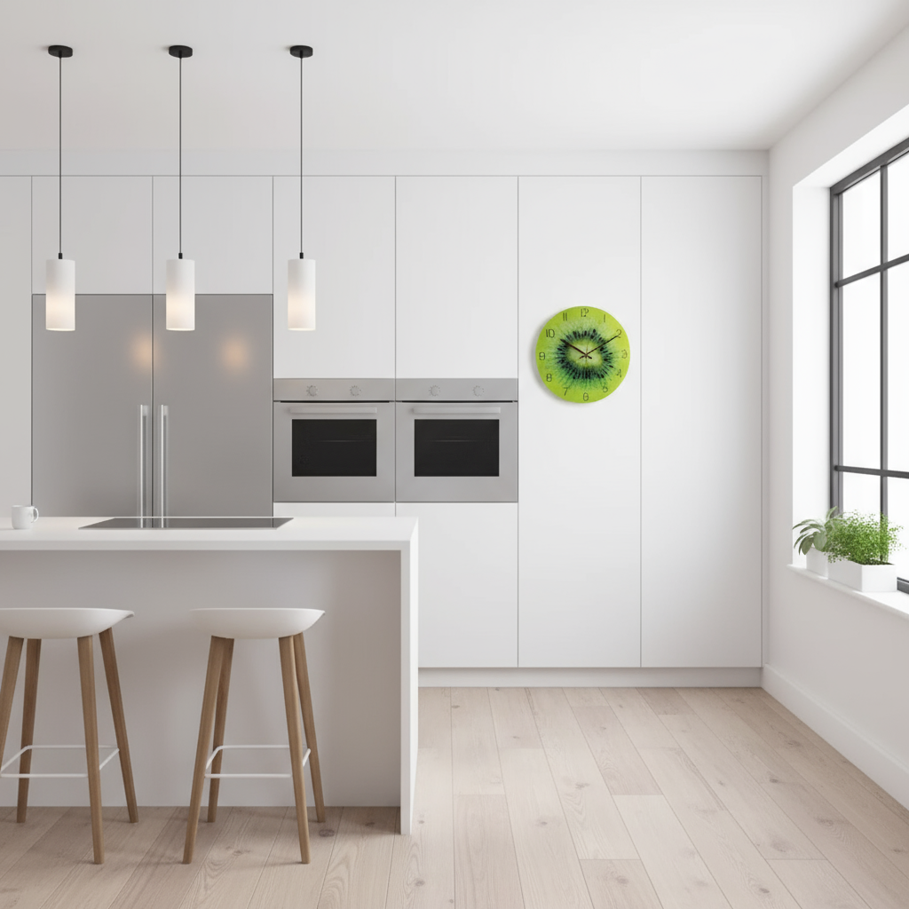BowLift | Large Wall Clock Modern made of Glass | Elegant Kitchen Clock