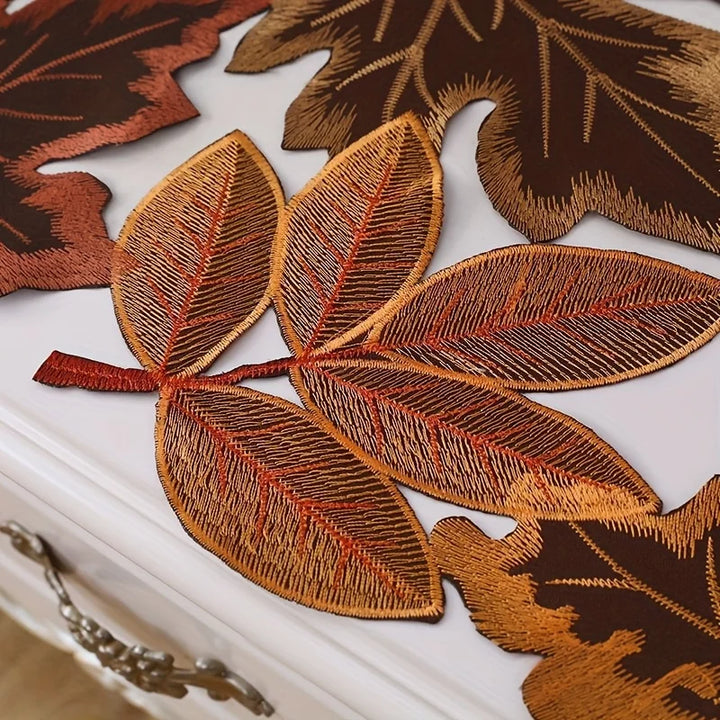 BowLift | HarvestLeaf Table Runner | Embroidered Maple Leaf Design | Autumn Decor in Country Style