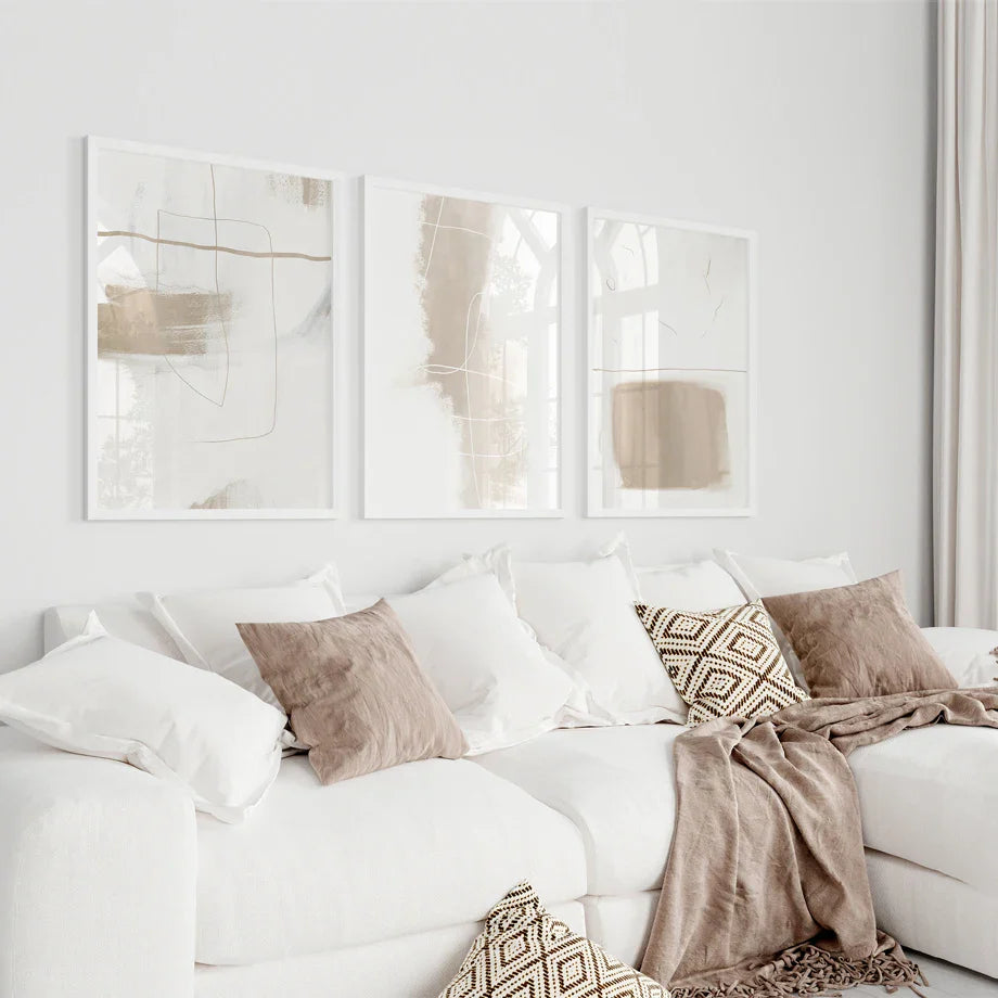 Absolute Minimal Beige White Abstract Wall Art Fine Art Canvas Prints Simple Artworks For Modern Apartment Living Room Art For Contemporary Decor | Bowlift