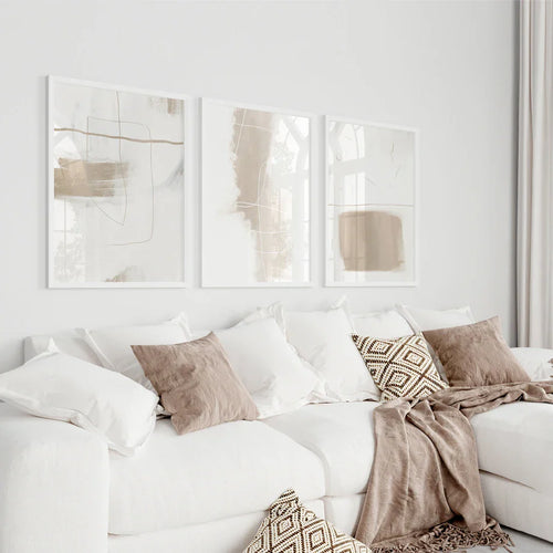 Absolute Minimal Beige White Abstract Wall Art Fine Art Canvas Prints Simple Artworks For Modern Apartment Living Room Art For Contemporary Decor | Bowlift