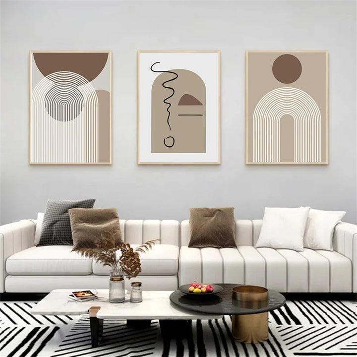 Abstract Beige Brown Minimalist Geometric Wall Art Fine Art Canvas Prints Pictures For Modern Living Room Dining Room Art For Contemporary Home Decor | Bowlift