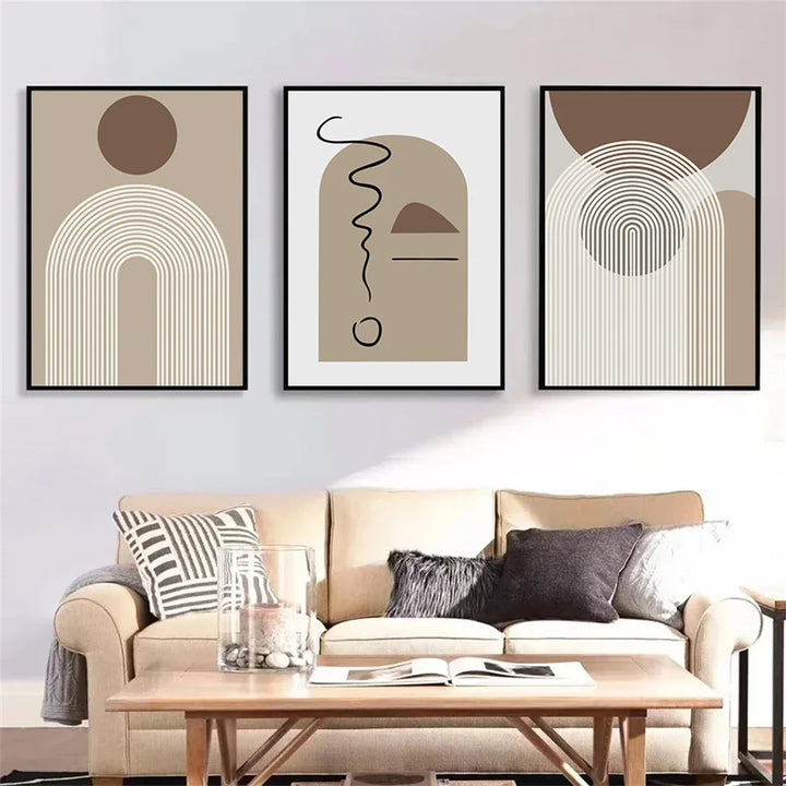 Abstract Beige Brown Minimalist Geometric Wall Art Fine Art Canvas Prints Pictures For Modern Living Room Dining Room Art For Contemporary Home Decor | Bowlift