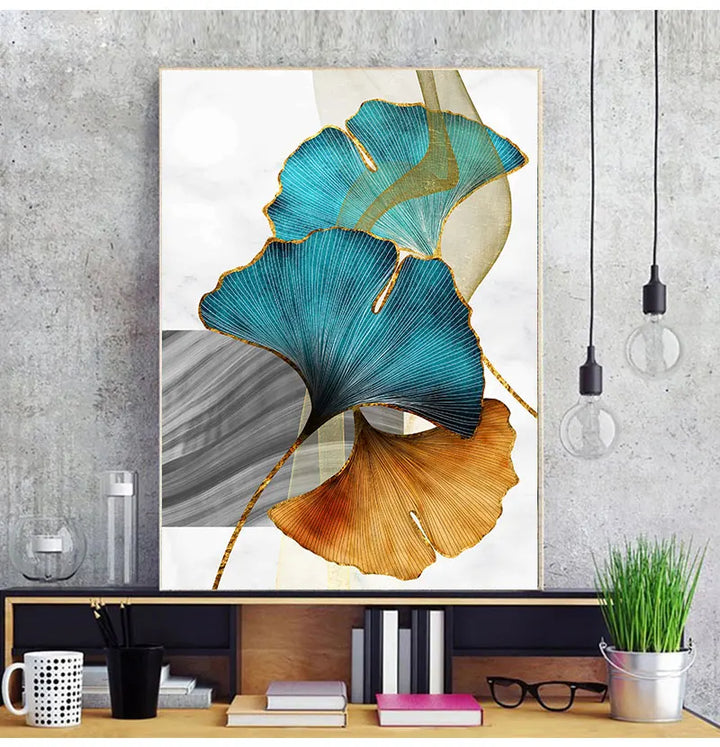 Abstract Exotic Botanical Wall Art Fine Art Canvas Prints Blue Green Yellow Floral Pictures For Living Room Bedroom Light Luxury Home Decor | Bowlift