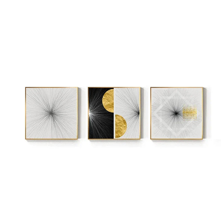 Minimalist Golden Sun Lines Abstract Wall Art Fine Art Canvas Prints Square Format Pictures For Modern Apartment Living Room Art For Contemporary Interiors | Bowlift