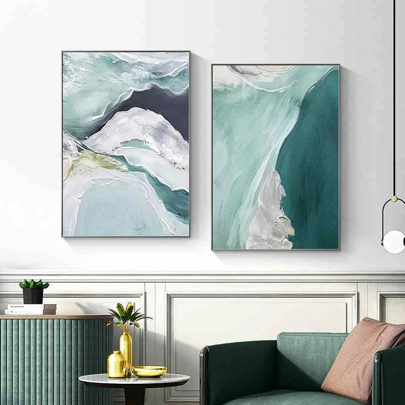 Abstract Green Aqua Sandy Beach Seascape Wall Art Fine Art Canvas Prints Pictures For Modern Apartment Living Room Bedroom Art Decor | Bowlift