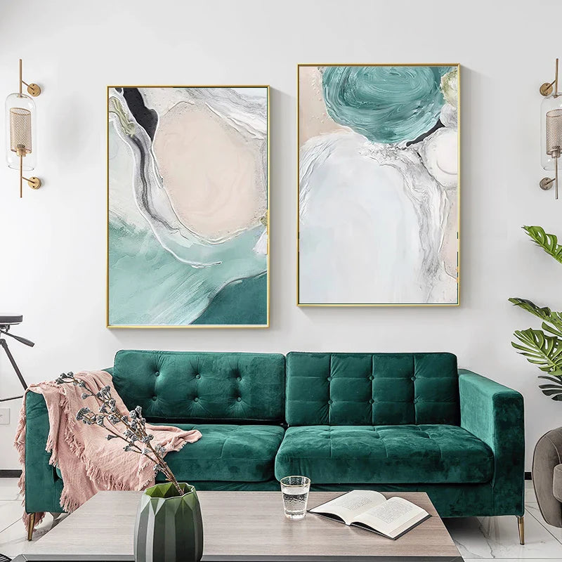 Abstract Green Aqua Sandy Beach Seascape Wall Art Fine Art Canvas Prints Pictures For Modern Apartment Living Room Bedroom Art Decor | Bowlift