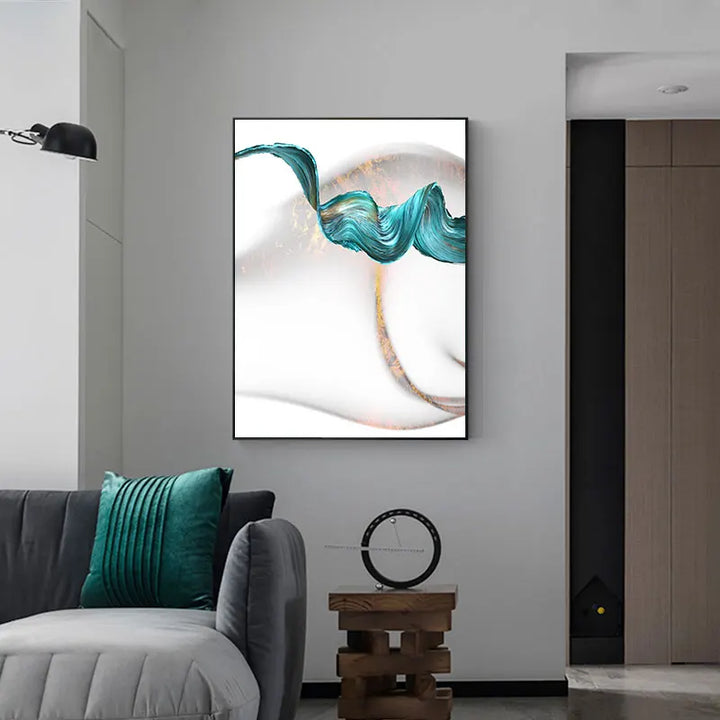 Abstract Green Jade Flowing Bio-Ribbon Wall Art Fine Art Canvas Prints Chic Pictures For Living Room Dining Room Modern Home Decor | Bowlift
