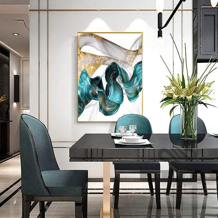 Abstract Green Jade Flowing Bio-Ribbon Wall Art Fine Art Canvas Prints Chic Pictures For Living Room Dining Room Modern Home Decor | Bowlift