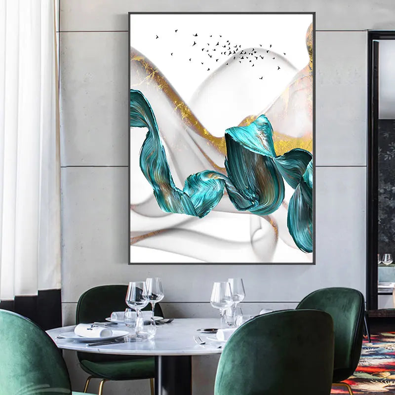 Abstract Green Jade Flowing Bio-Ribbon Wall Art Fine Art Canvas Prints Chic Pictures For Living Room Dining Room Modern Home Decor | Bowlift