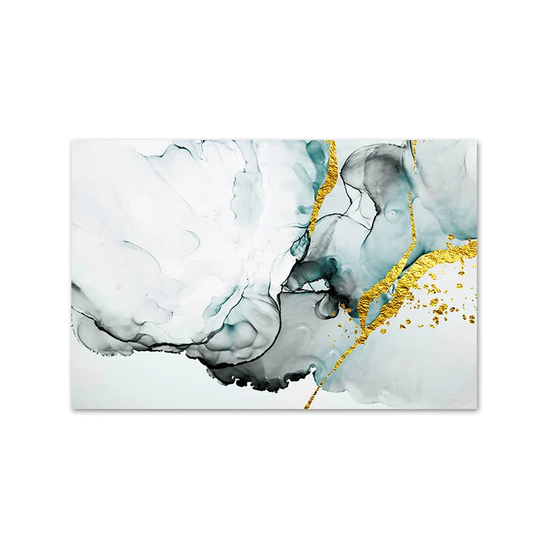 Jade Green Grey Golden Marble Print Abstract Wall Art Fine Art Canvas Prints Pictures For Modern Living Room Home Office Art Decor | Bowlift