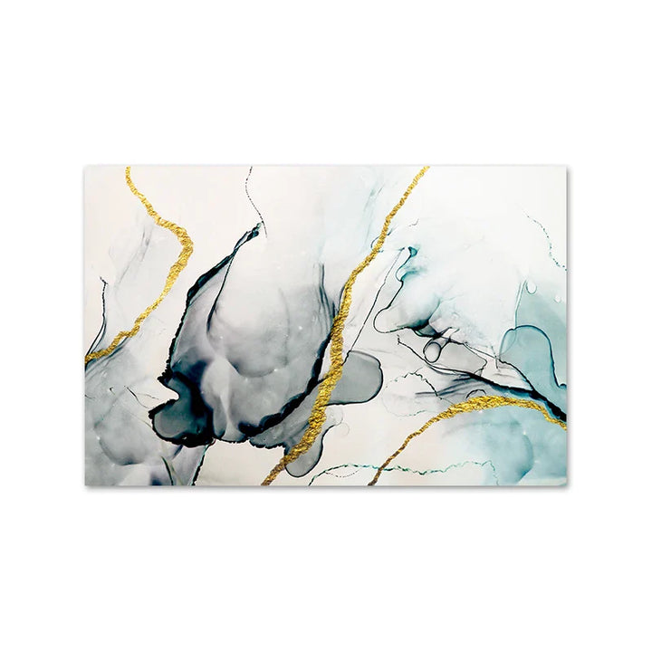 Jade Green Grey Golden Marble Print Abstract Wall Art Fine Art Canvas Prints Pictures For Modern Living Room Home Office Art Decor | Bowlift