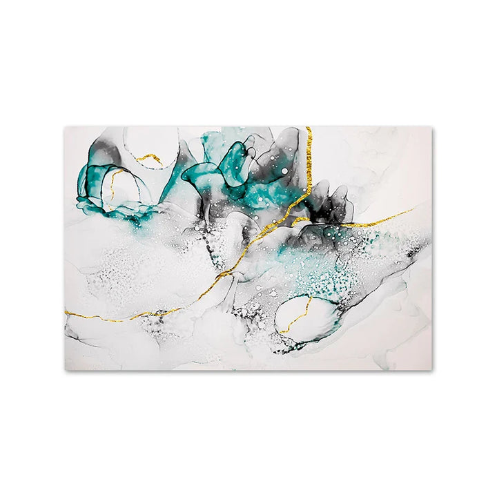 Jade Green Grey Golden Marble Print Abstract Wall Art Fine Art Canvas Prints Pictures For Modern Living Room Home Office Art Decor | Bowlift