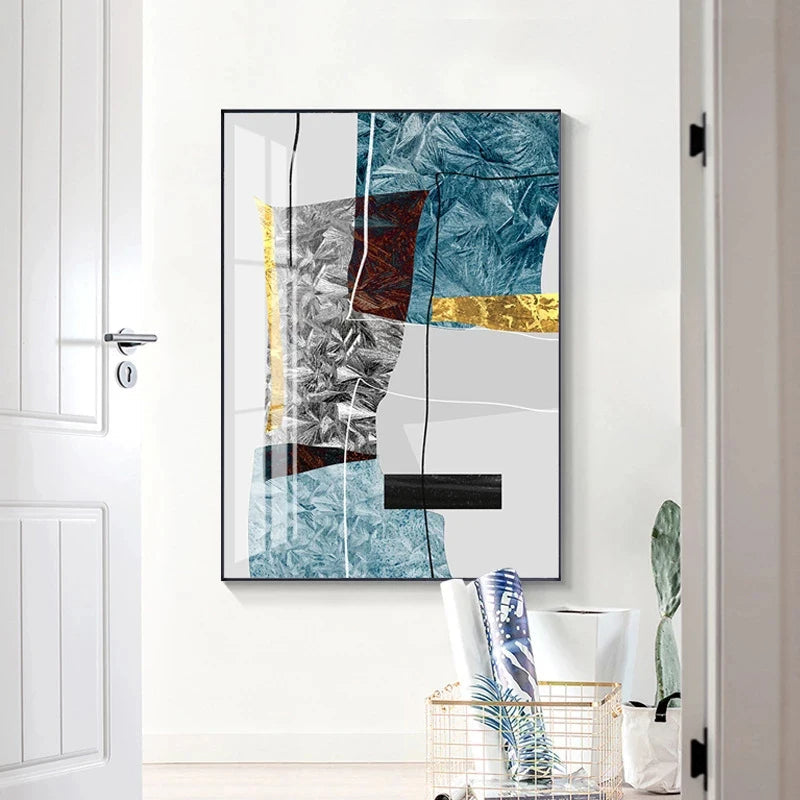 Abstract Minimalist Blue Nordic Ice Geometric Wall Art Fine Art Canvas Prints Posters Pictures For Modern Apartment Living Room Art Decor | Bowlift