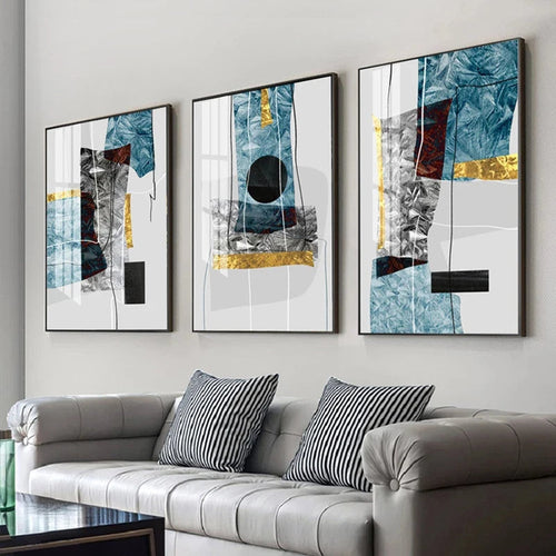 Abstract Minimalist Blue Nordic Ice Geometric Wall Art Fine Art Canvas Prints Posters Pictures For Modern Apartment Living Room Art Decor | Bowlift