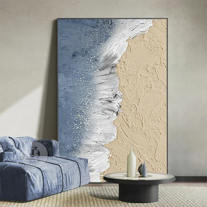 Abstract Sandy Shoreline Landscape Wall Art Fine Art Canvas Print Textural Brushstrokes Design Ocean Waves Pictures For Living Room Entrance Hallway Art Decor | Bowlift