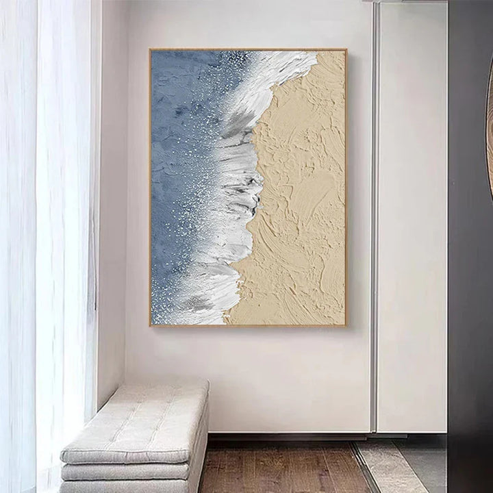 Abstract Sandy Shoreline Landscape Wall Art Fine Art Canvas Print Textural Brushstrokes Design Ocean Waves Pictures For Living Room Entrance Hallway Art Decor | Bowlift