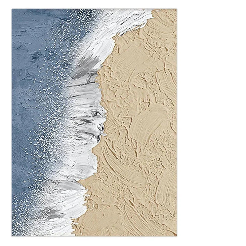 Abstract Sandy Shoreline Landscape Wall Art Fine Art Canvas Print Textural Brushstrokes Design Ocean Waves Pictures For Living Room Entrance Hallway Art Decor | Bowlift