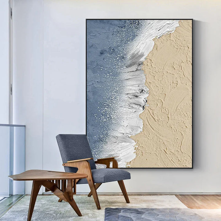 Abstract Sandy Shoreline Landscape Wall Art Fine Art Canvas Print Textural Brushstrokes Design Ocean Waves Pictures For Living Room Entrance Hallway Art Decor | Bowlift