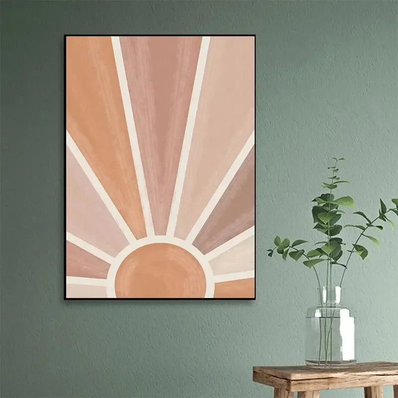 Abstract Terracotta Sun Rays Moon Phases Wall Art Fine Art Canvas Prints Posters Pictures For Modern Living Room Bedroom Art Decor | Bowlift