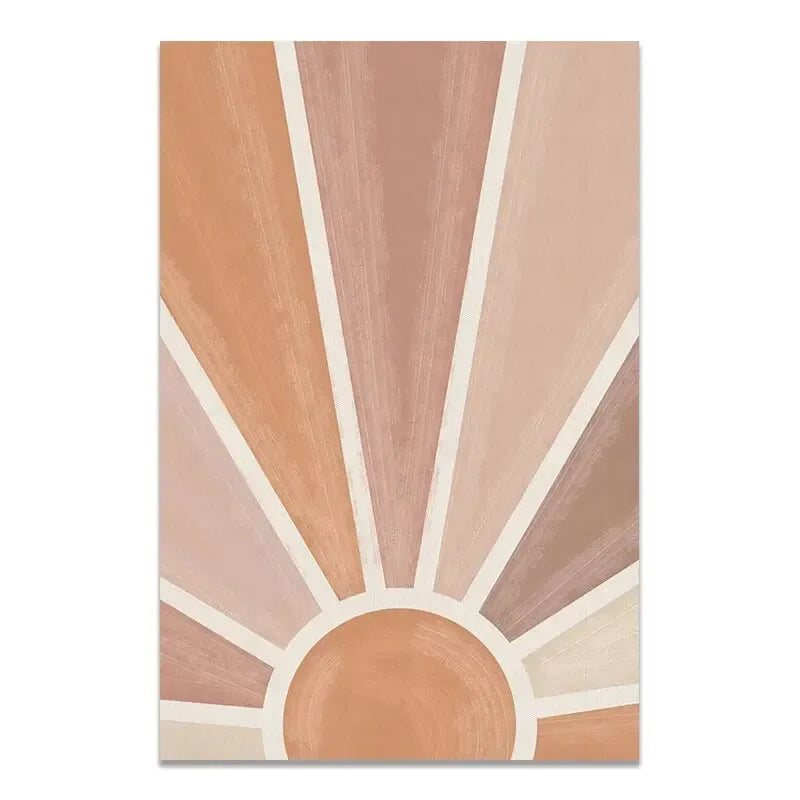 Abstract Terracotta Sun Rays Moon Phases Wall Art Fine Art Canvas Prints Posters Pictures For Modern Living Room Bedroom Art Decor | Bowlift
