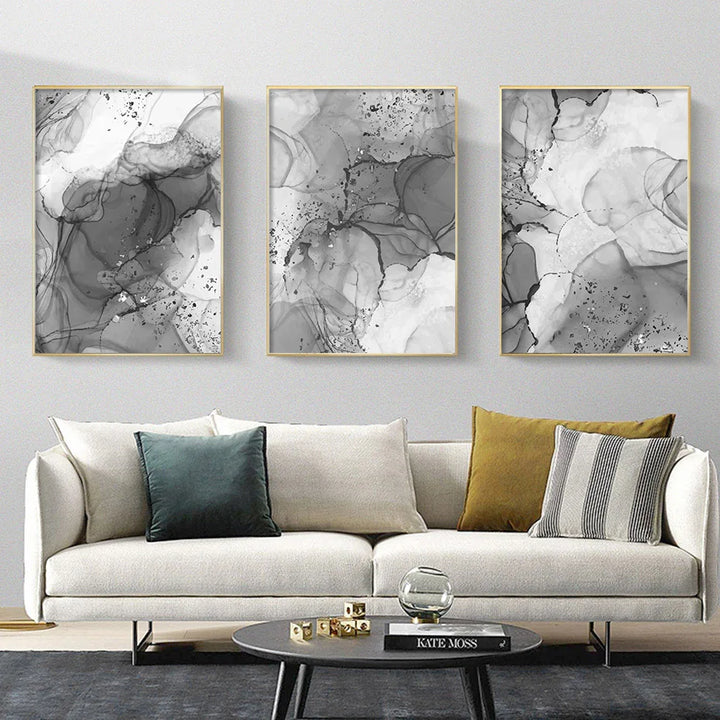 Modern Gray Liquid Marble Print Wall Art Fine Art Canvas Prints Abstract Black White Poster Pictures For Living Room Home Office Art Decor | Bowlift