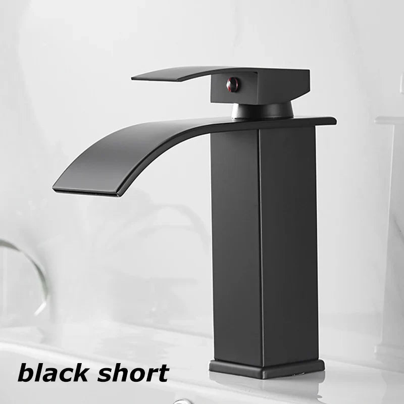 BowLift | Waterfall Vanity Tap Aqualis Noir | Stainless Steel | Hot & Cold Water | For Bathroom & Guest Toilet