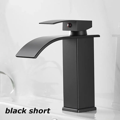 BowLift | Waterfall Vanity Tap Aqualis Noir | Stainless Steel | Hot & Cold Water | For Bathroom & Guest Toilet