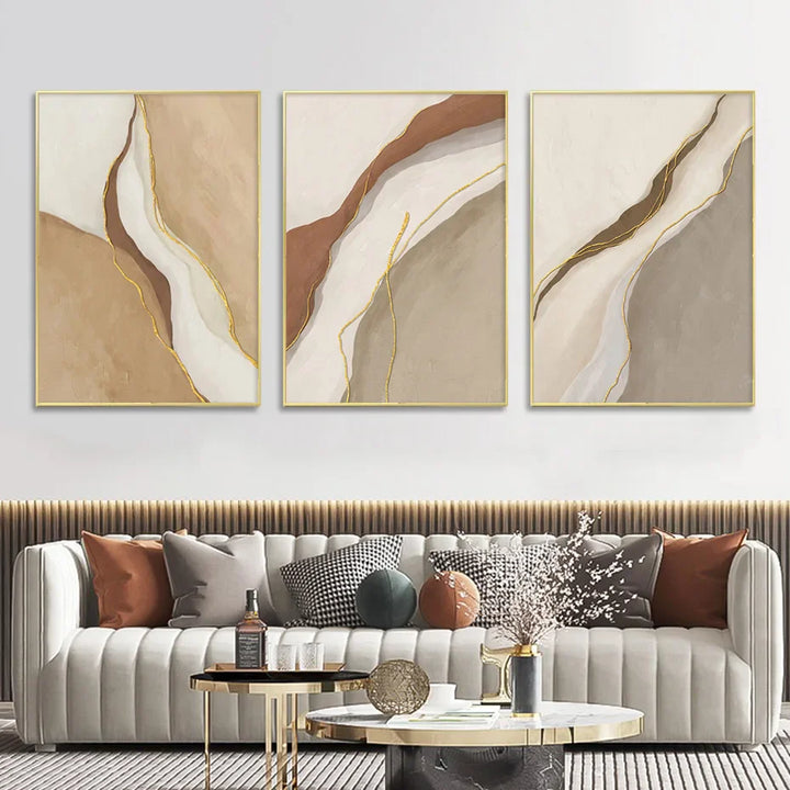 Modern Geomorphic Abstract Wall Art Fine Art Gray Beige Brown Canvas Prints Pictures For Living Room Contemporary Home Interior Decor | Bowlift