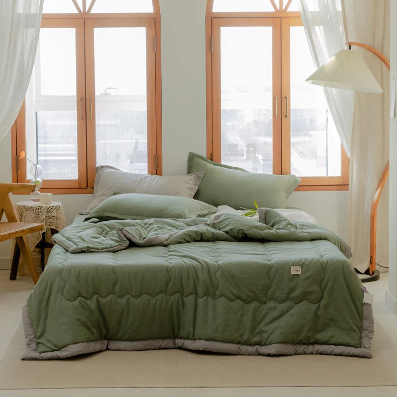 2024 Japanese Cotton-Polyester Summer Quilt – Lightweight, Washable, Skin-Friendly Solid Color Quilt | Bowlift