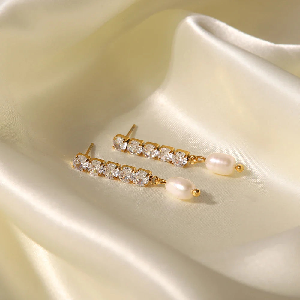 BowLift | 18k Dainty Diamond Tassel Pearl Dangle Earrings