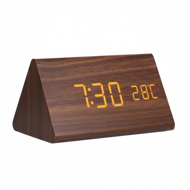 LED Alarm Clock Wood Look with 3 Alarms & Temperature | Bowlift