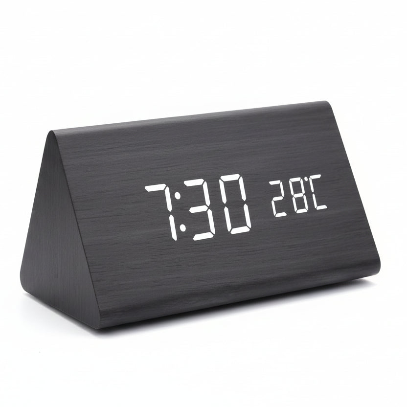 LED Alarm Clock Wood Look with 3 Alarms & Temperature | Bowlift