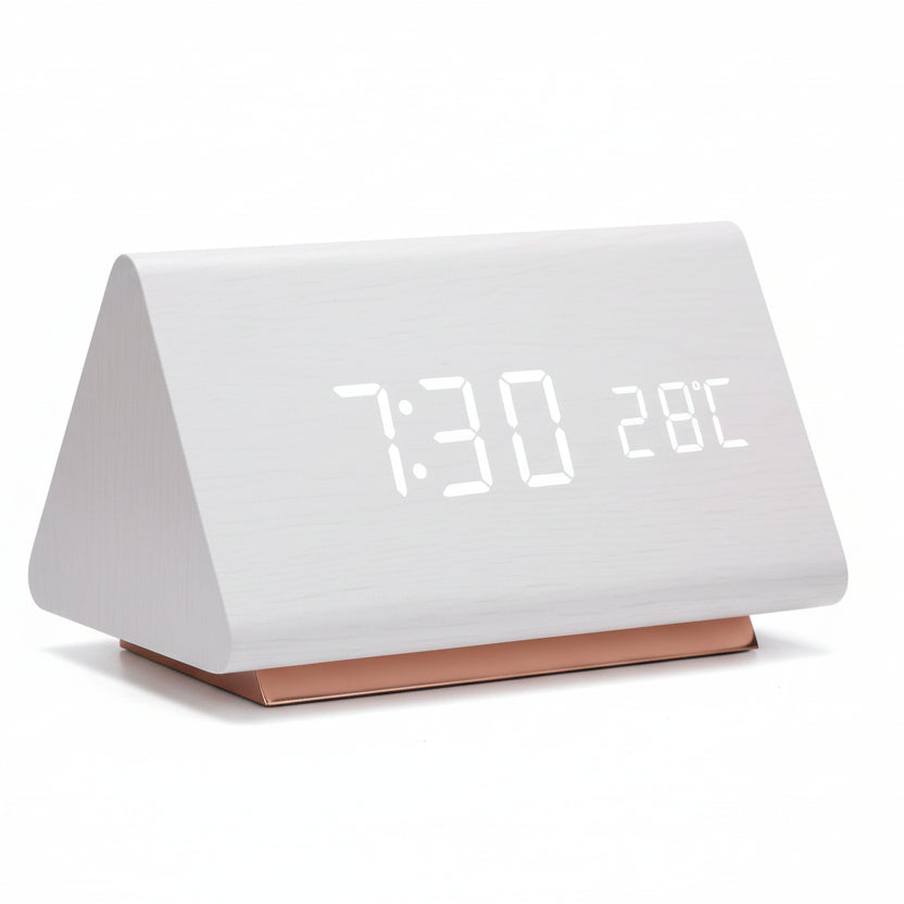 LED Alarm Clock Wood Look with 3 Alarms & Temperature | Bowlift