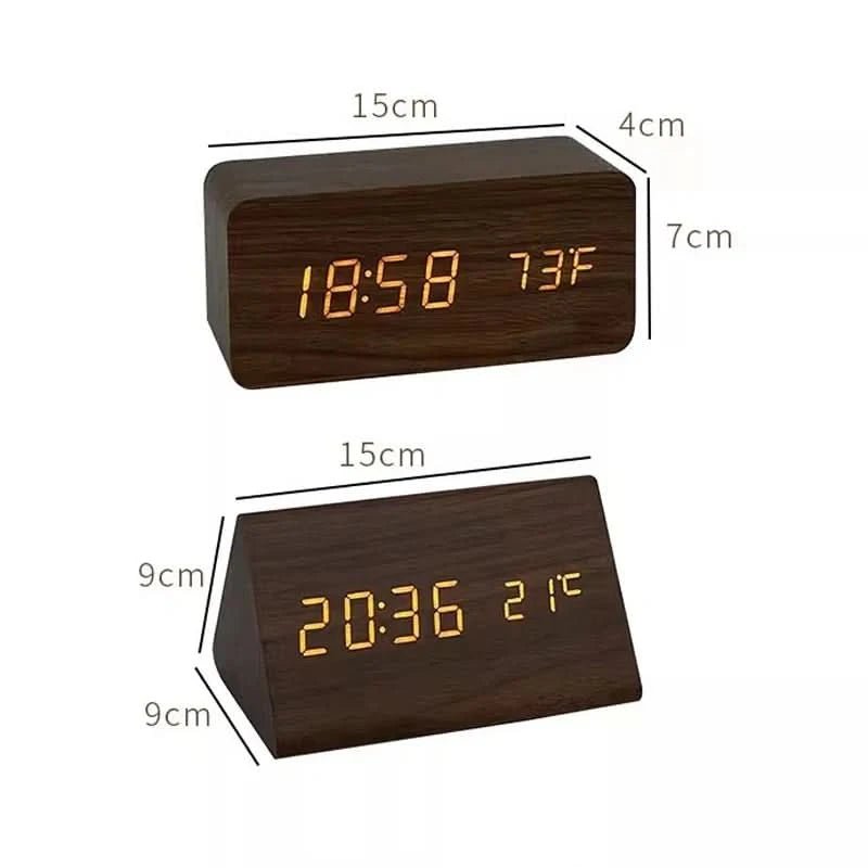 LED Alarm Clock Wood Look with 3 Alarms & Temperature | Bowlift