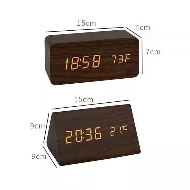 LED Alarm Clock Wood Look with 3 Alarms & Temperature | Bowlift