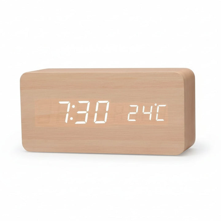 LED Alarm Clock Wood Look with 3 Alarms & Temperature | Bowlift