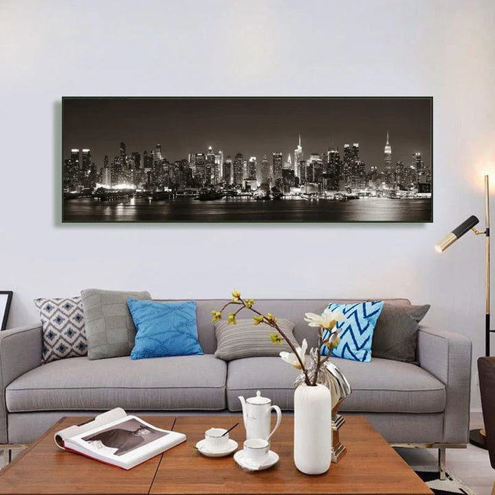 American Nights Cityscape Wall Art Fine Art Canvas Prints City Lights Poster Wide Format Landscape Picture For Above The Sofa Art For Above The Bed | Bowlift