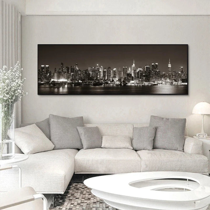 American Nights Cityscape Wall Art Fine Art Canvas Prints City Lights Poster Wide Format Landscape Picture For Above The Sofa Art For Above The Bed | Bowlift