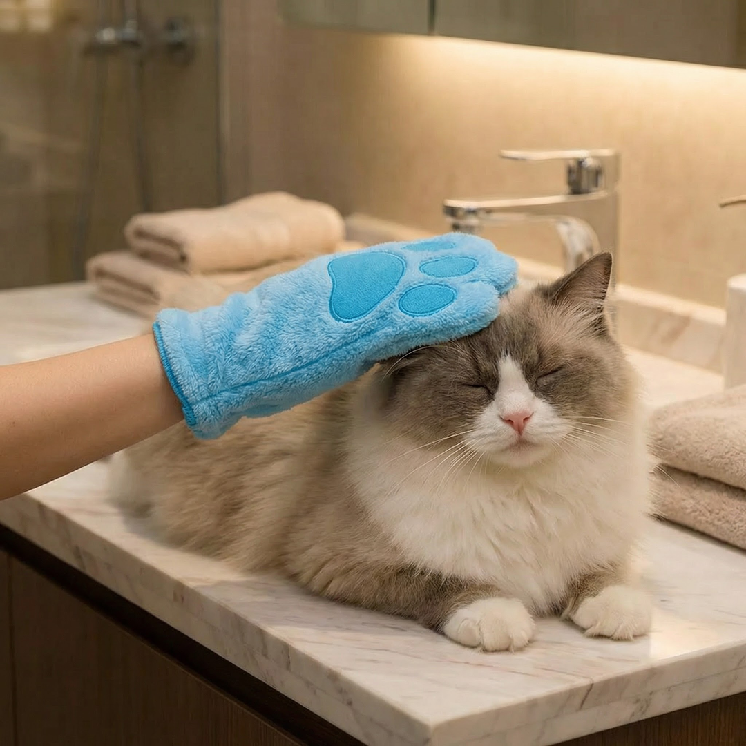 Animal care microfibre glove – dry bath towel & coat cleaning for cats Bowlift